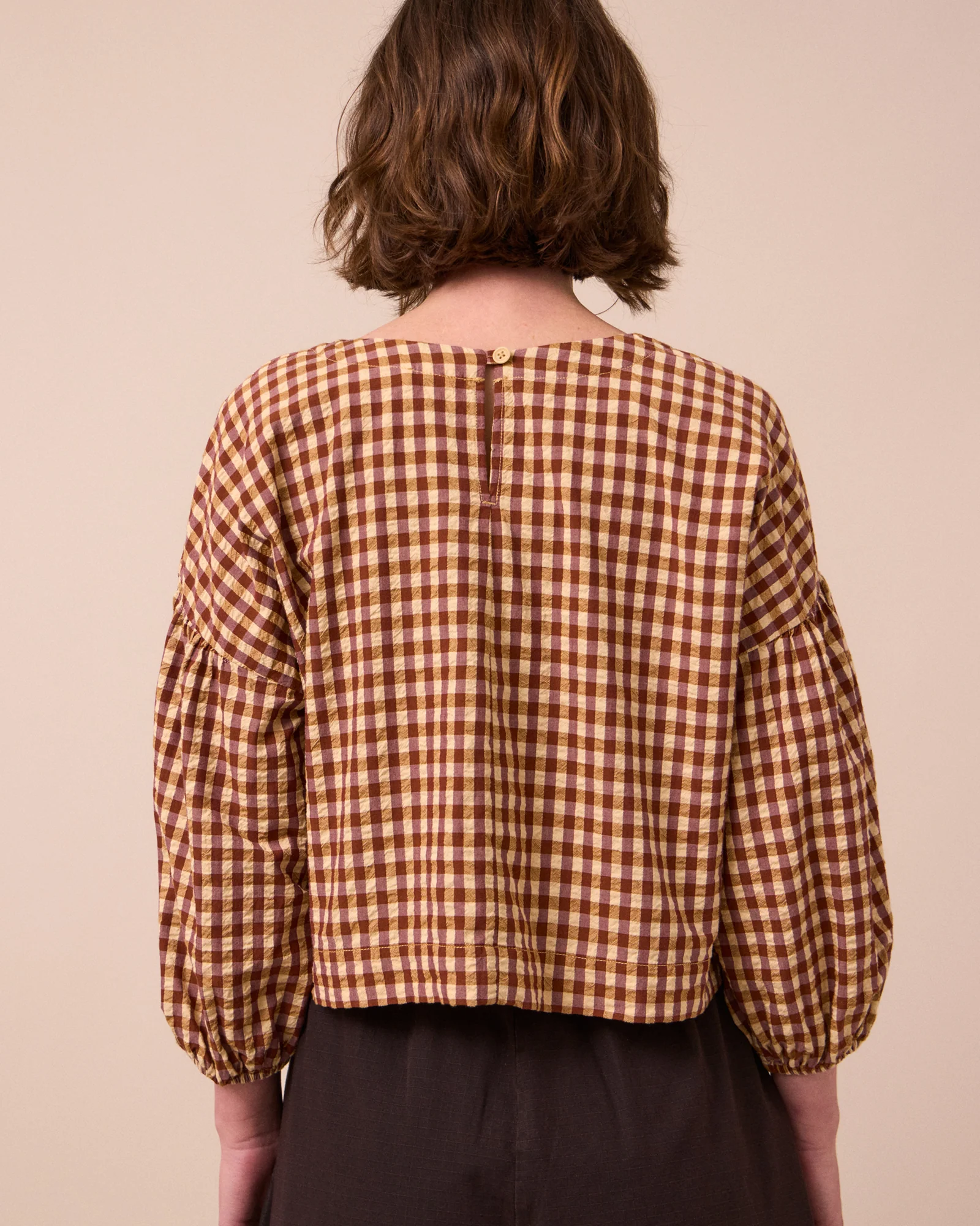 Aisha Tan Gingham Seersucker Top - Image 4