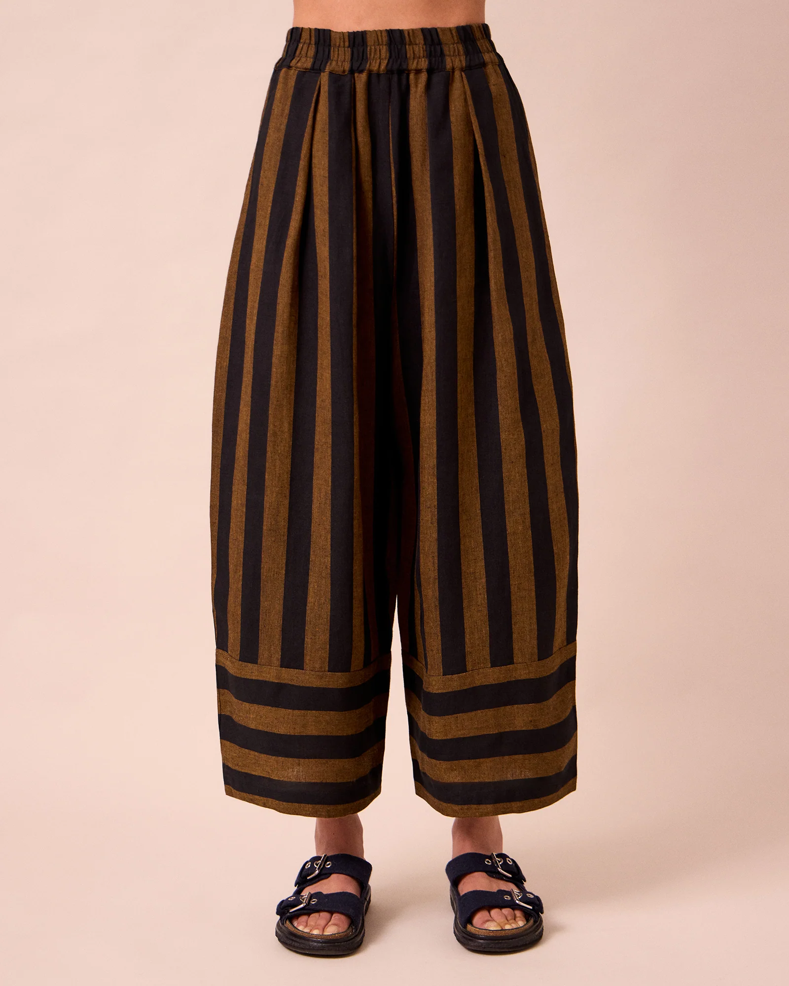 Bobbi Rust And Black Stripe Linen Trousers - Image 3