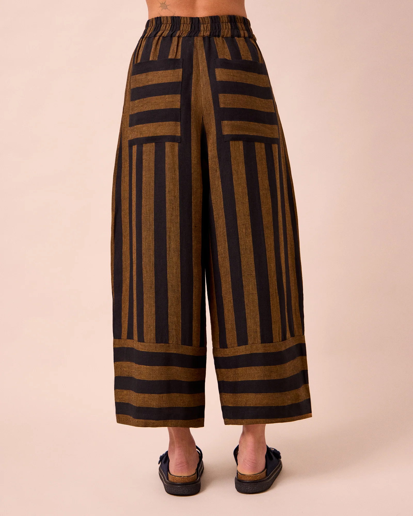 Bobbi Rust And Black Stripe Linen Trousers - Image 4