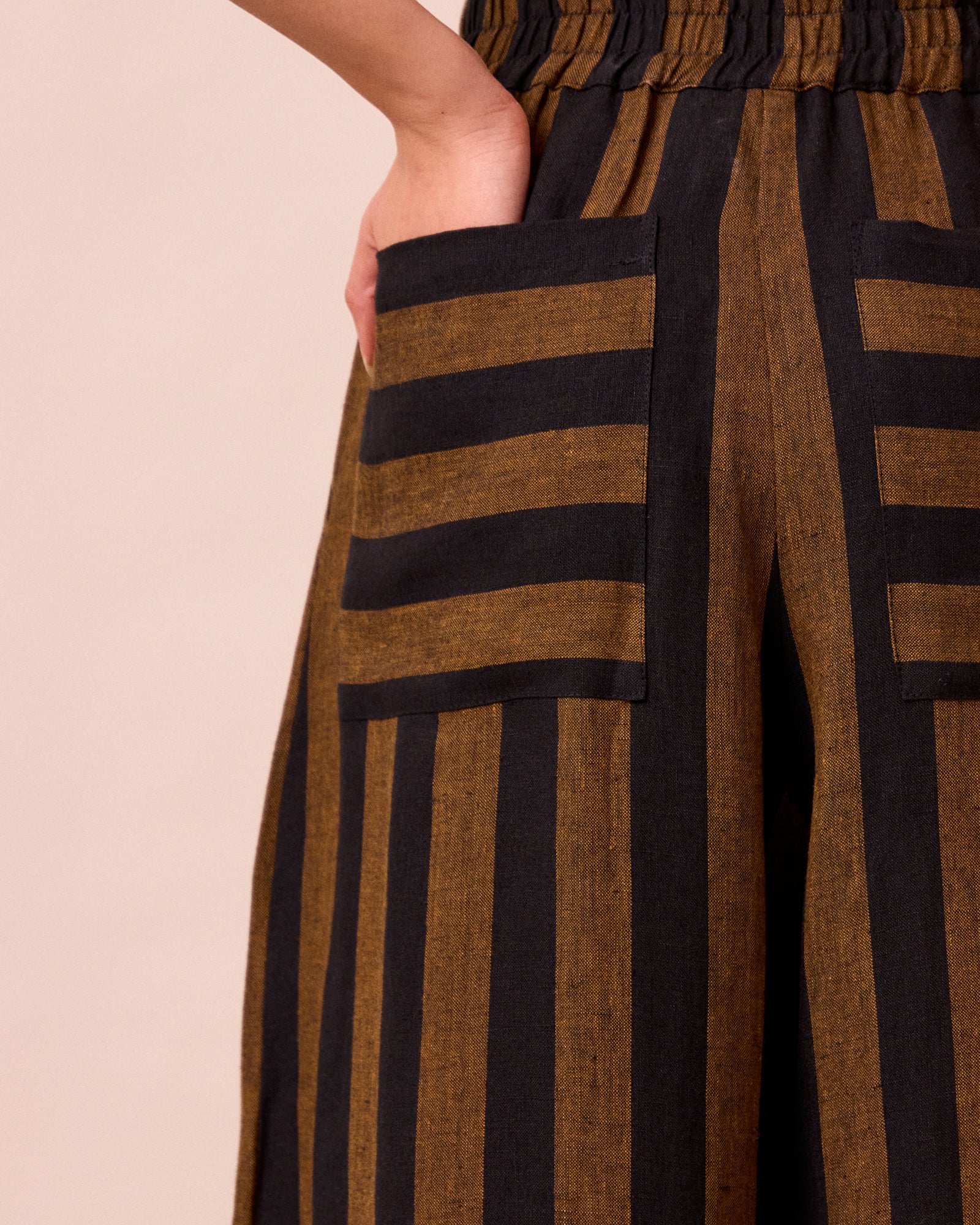 Bobbi Rust And Black Stripe Linen Trousers - Image 5