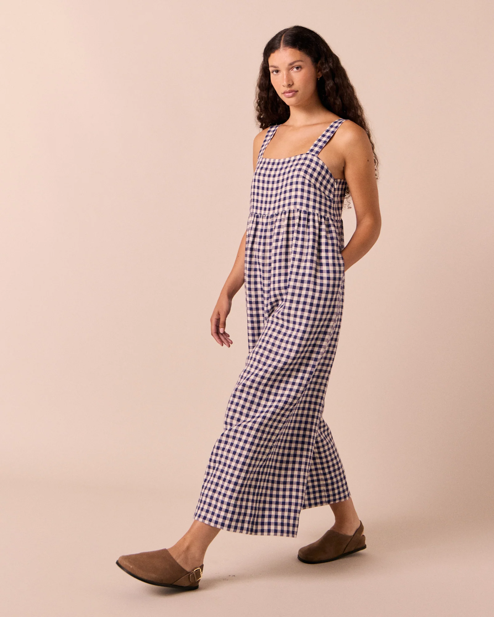 Cari Indigo Gingham Linen Jumpsuit - Image 3