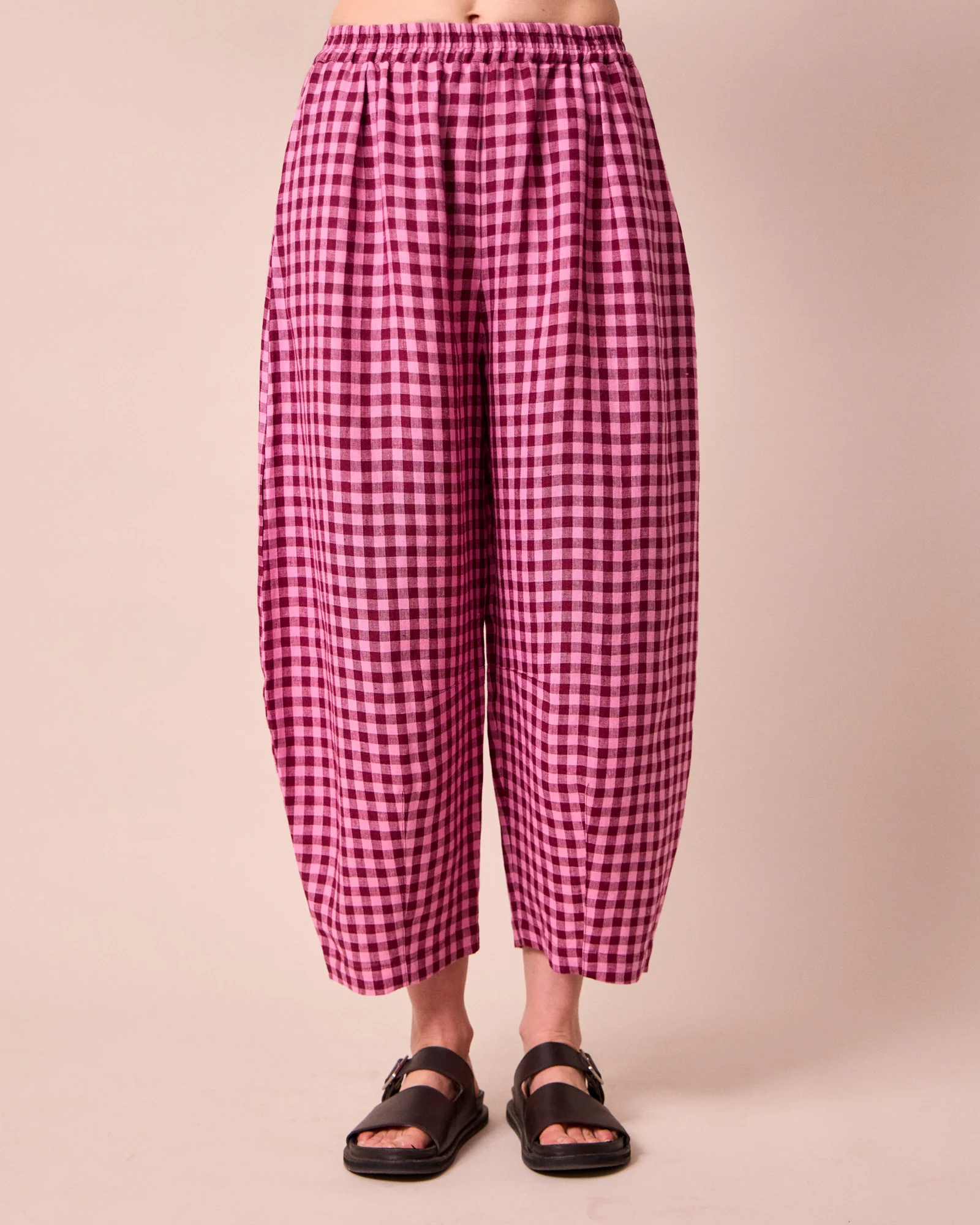 Daisy Summer Berry Gingham Linen Trousers - Image 4