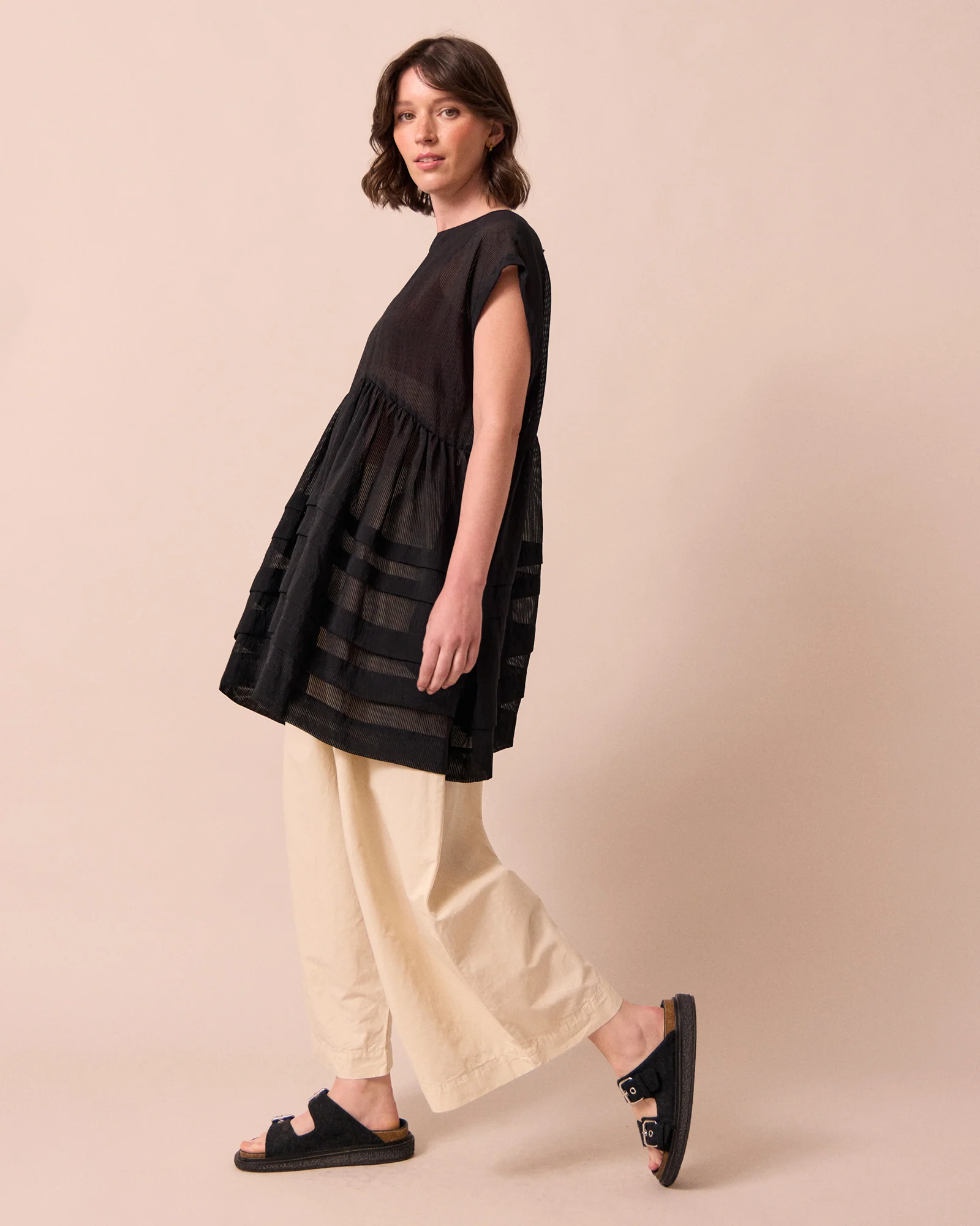 Ella Black Sheer Stripe Dress - Image 3