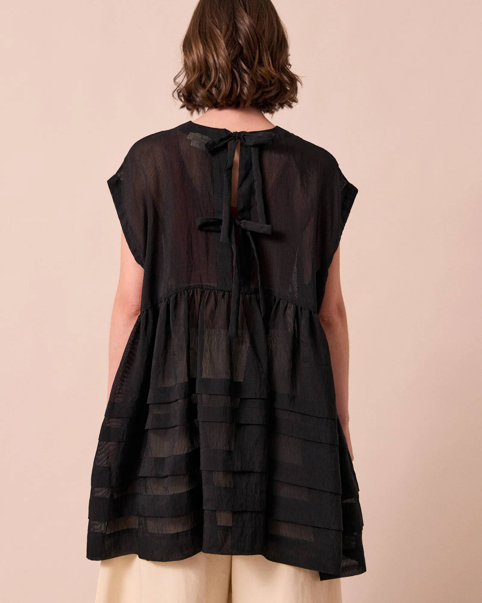Ella Black Sheer Stripe Dress - Image 4