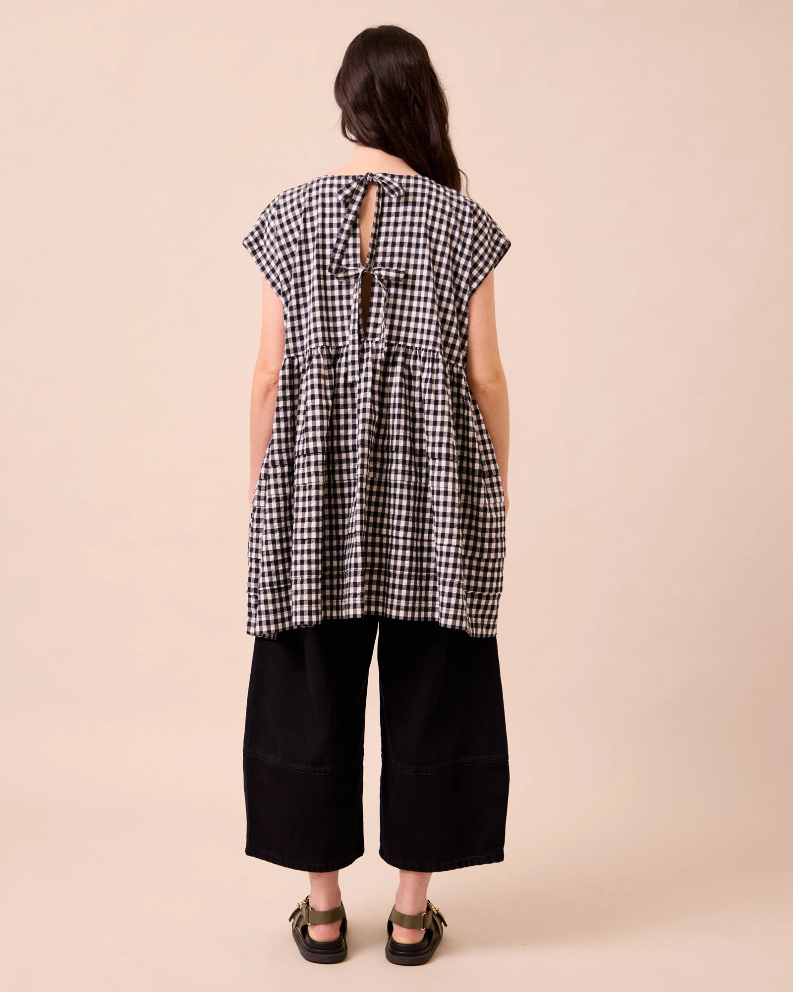 Ella Black & Ecru Gingham Cotton Seersucker Dress - Image 3