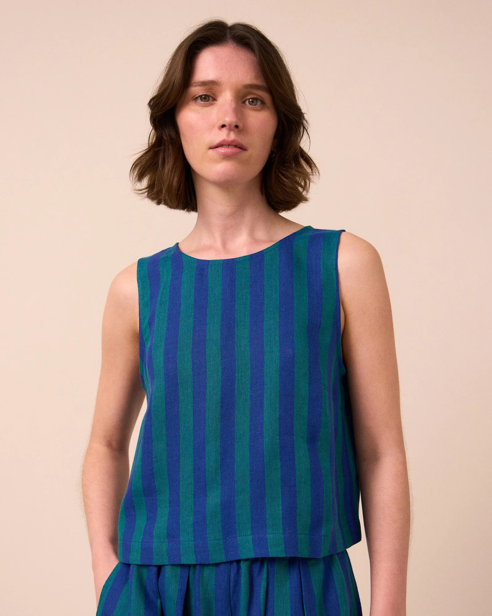 Esme Blue House Stripe Linen Top