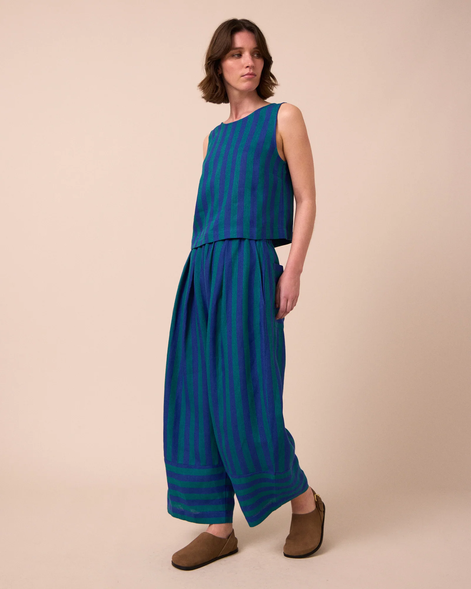 Esme Blue House Stripe Linen Top - Image 2