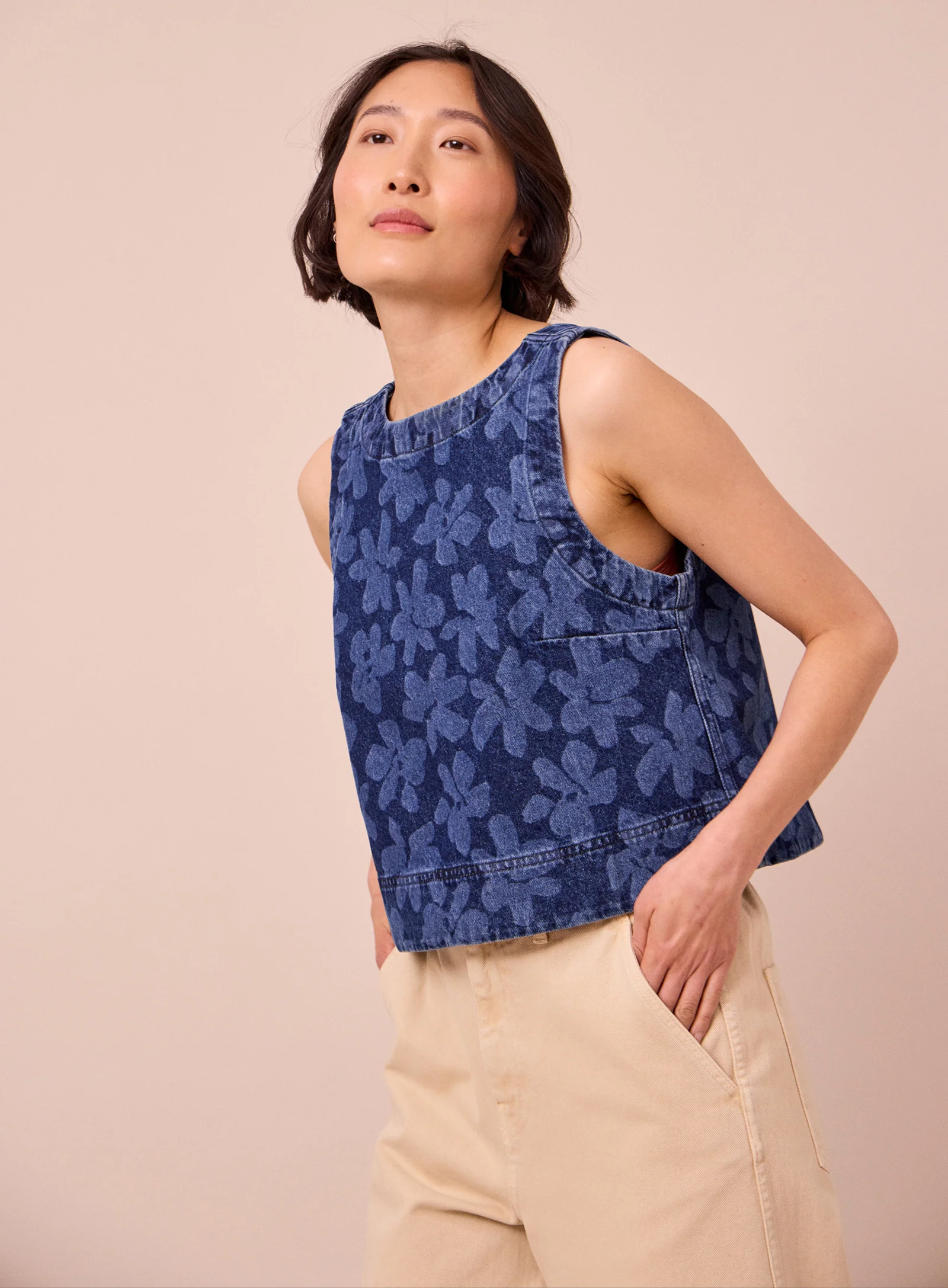 Hailey Pressed Flower Print Denim Top - Image 3