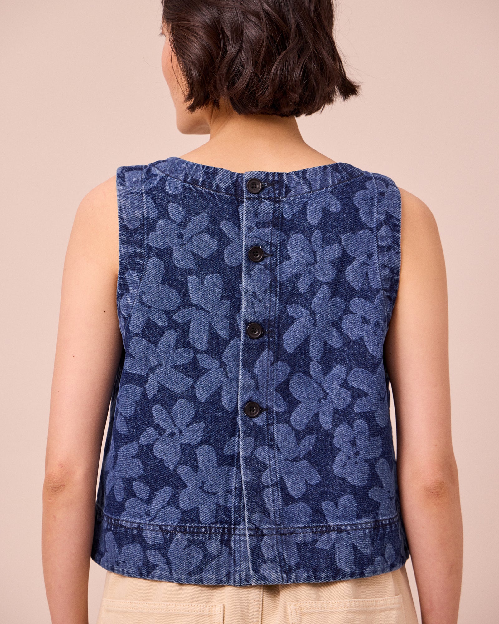 Hailey Pressed Flower Print Denim Top - Image 5