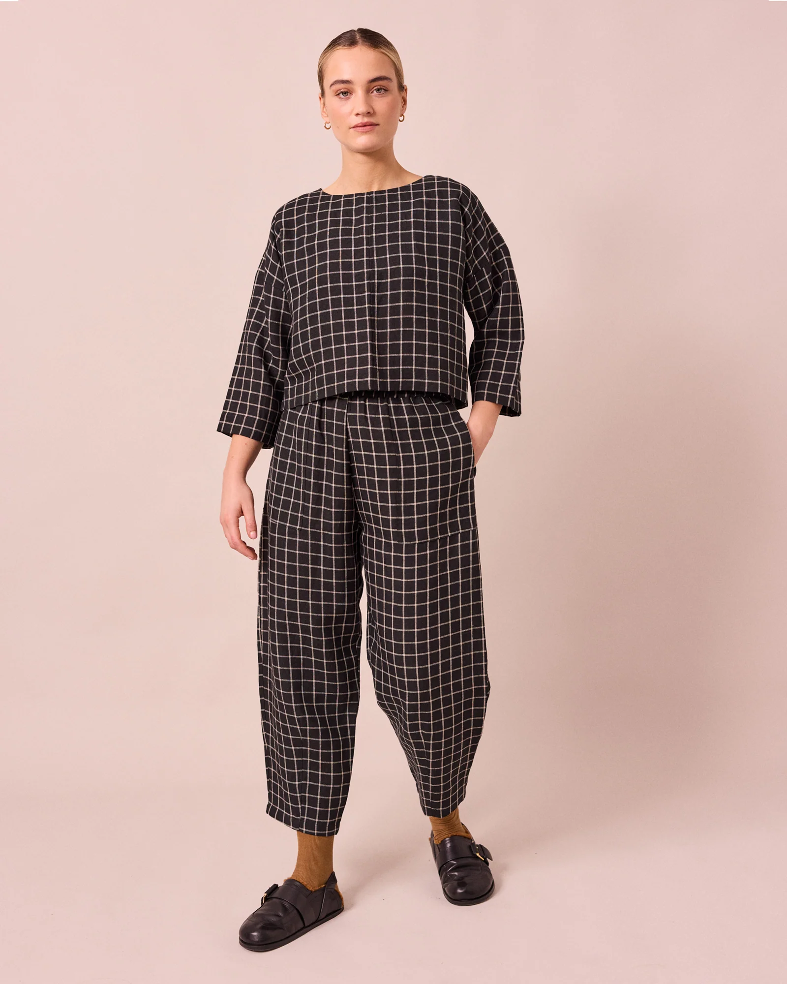 Huxley Black Grid Linen Trousers