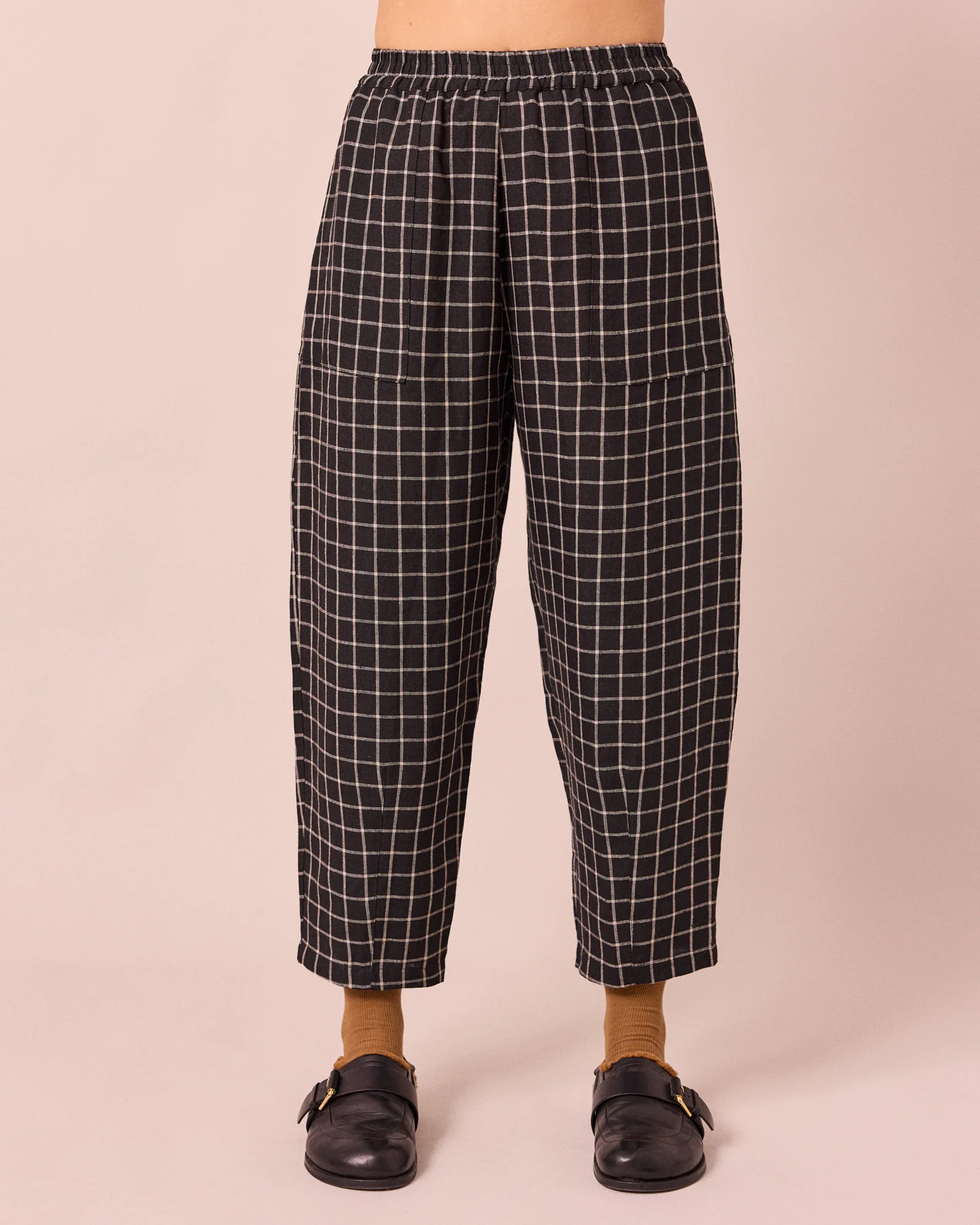 Huxley Black Grid Linen Trousers - Image 2