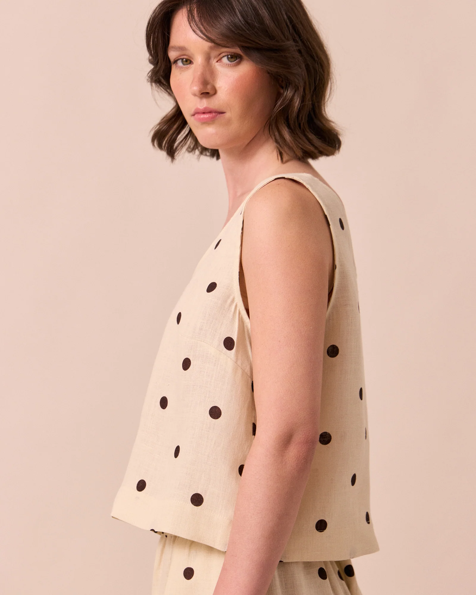 Kim Bone Spot Print Linen Top - Image 5