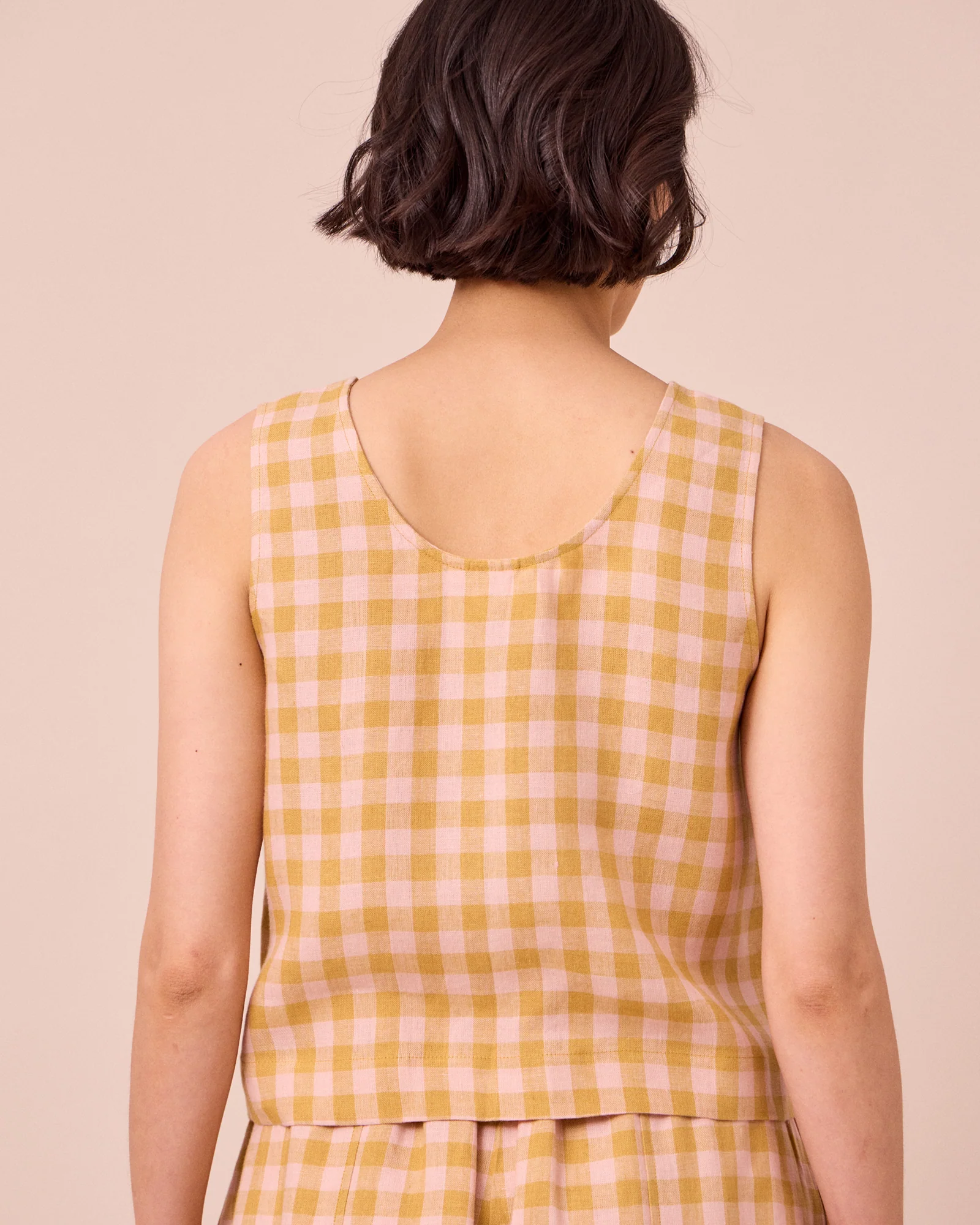 Kim Ochre Gingham Linen Top - Image 4