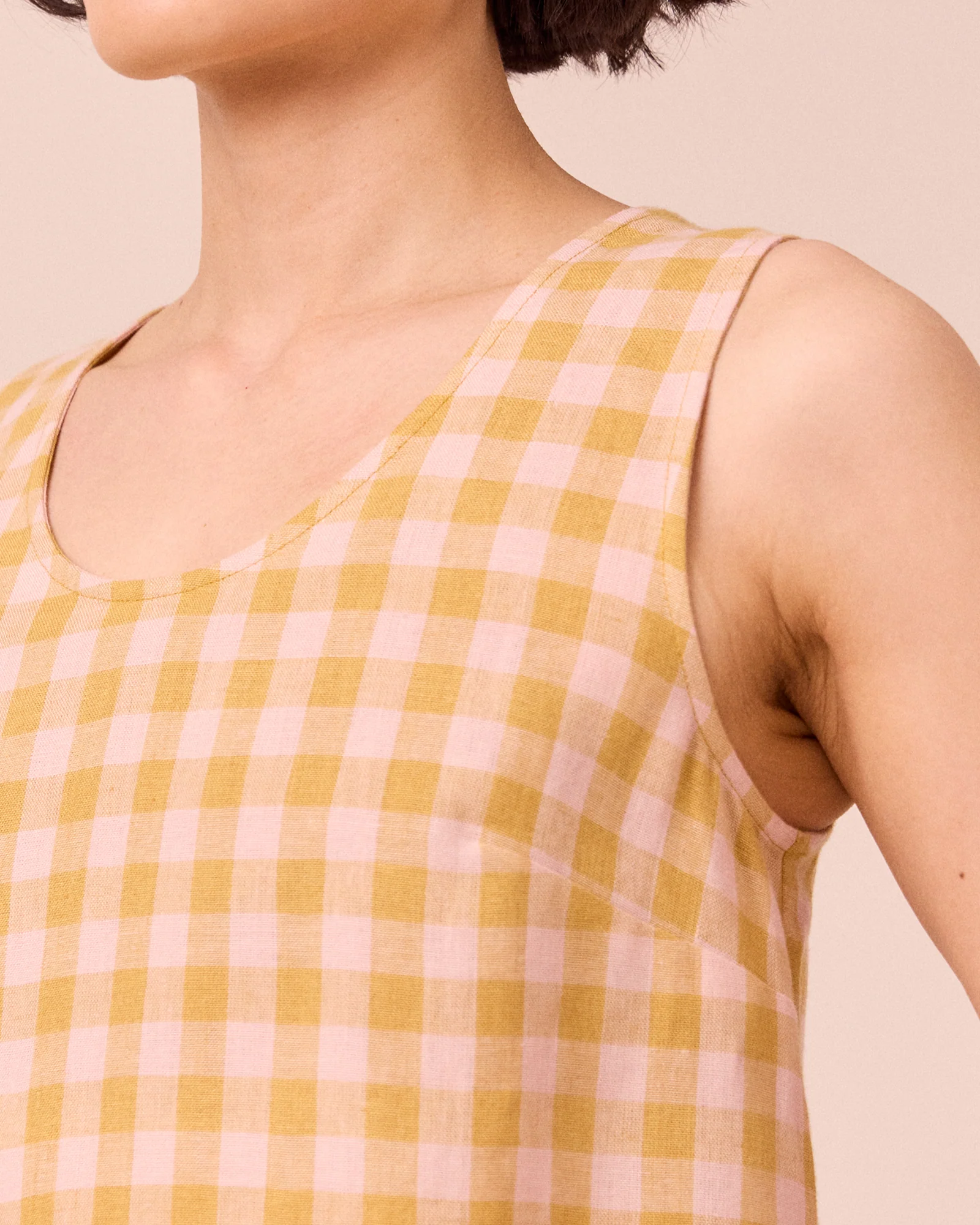 Kim Ochre Gingham Linen Top - Image 5