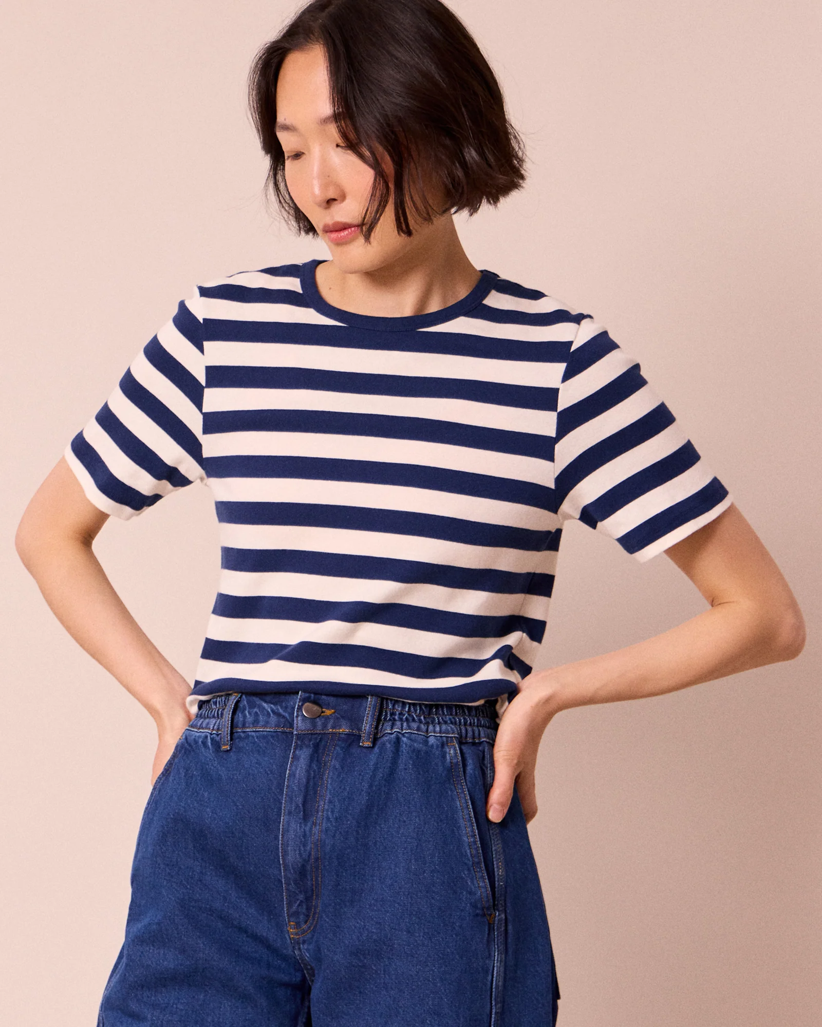 Lottie Ecru and French Navy Stripe Jersey T-Shirt - Image 3