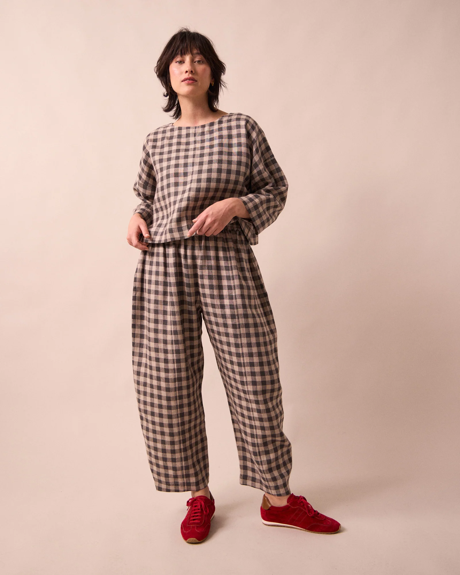 Mabel Stone Gingham Linen Trousers