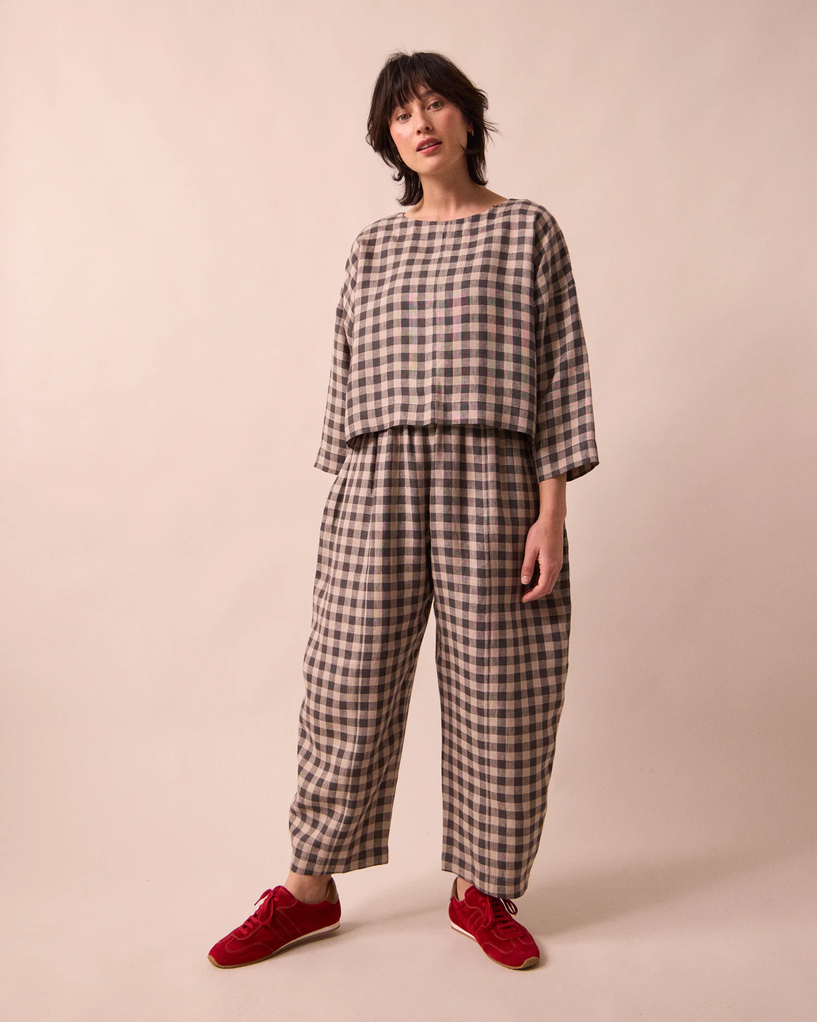 Mabel Stone Gingham Linen Trousers - Image 2