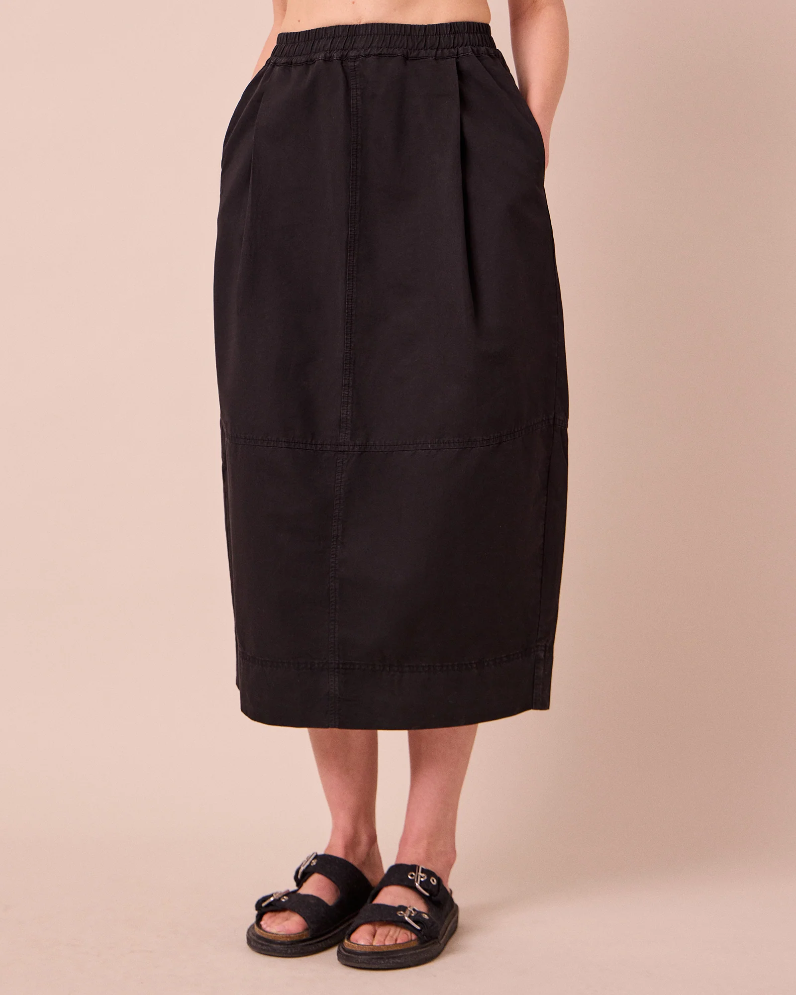Macey Black Cotton Linen Slub Skirt - Image 3