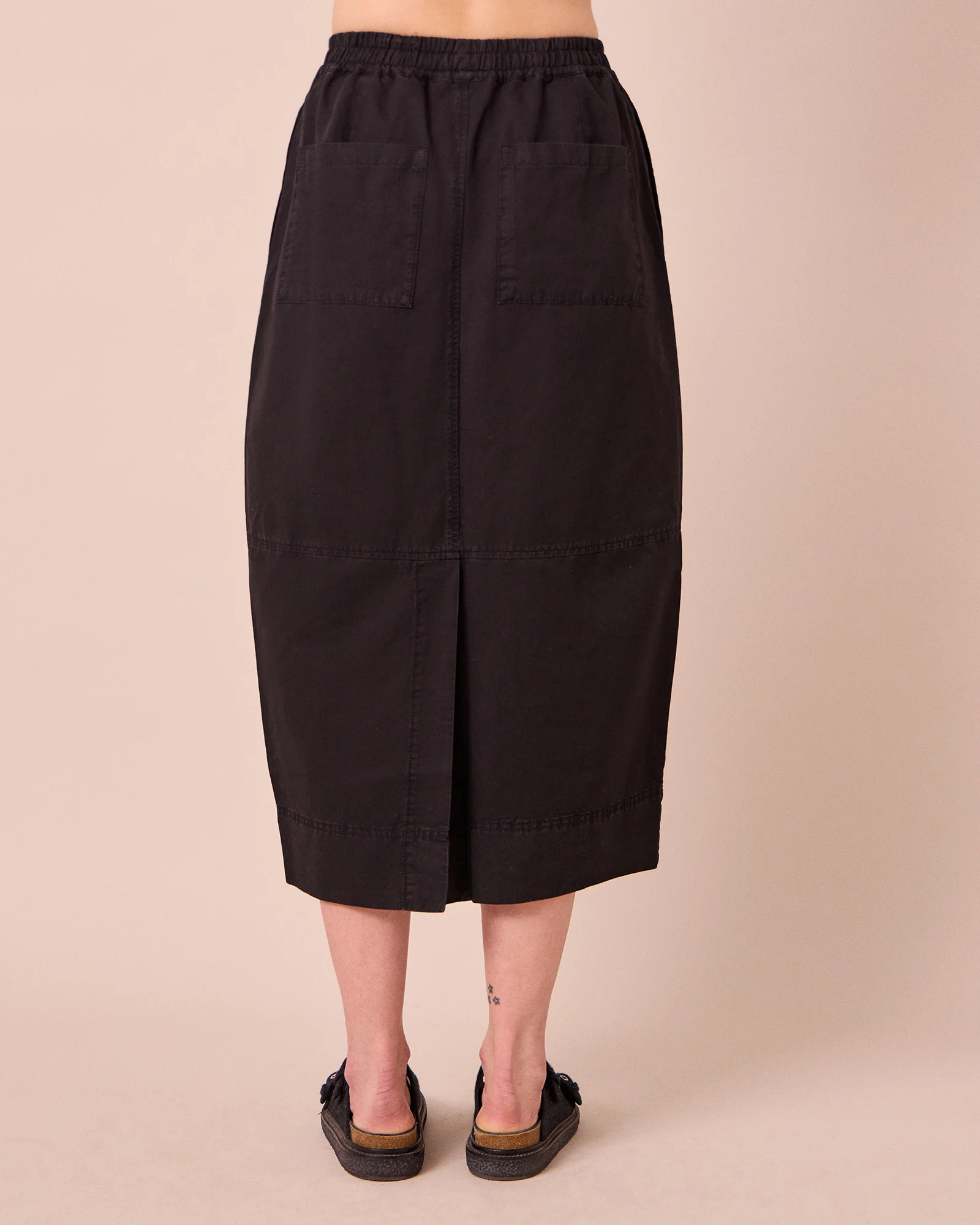 Macey Black Cotton Linen Slub Skirt - Image 4