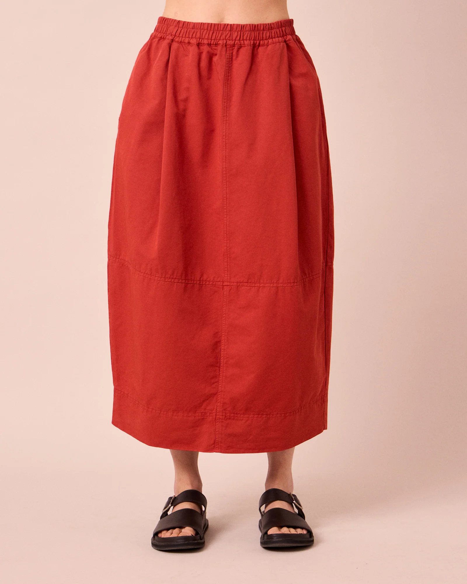 Macey Red Brick Cotton Linen Slub Skirt - Image 3