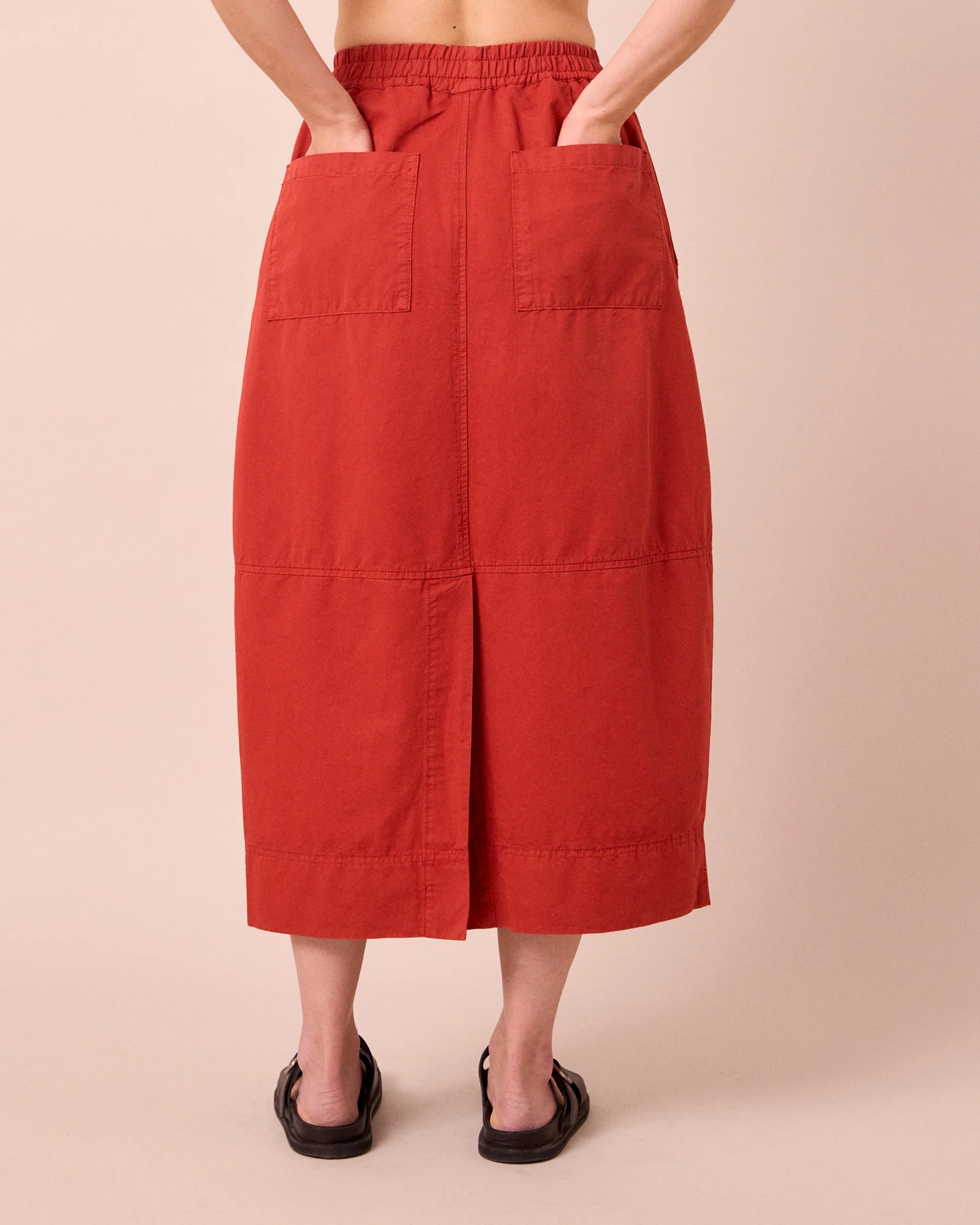 Macey Red Brick Cotton Linen Slub Skirt - Image 4