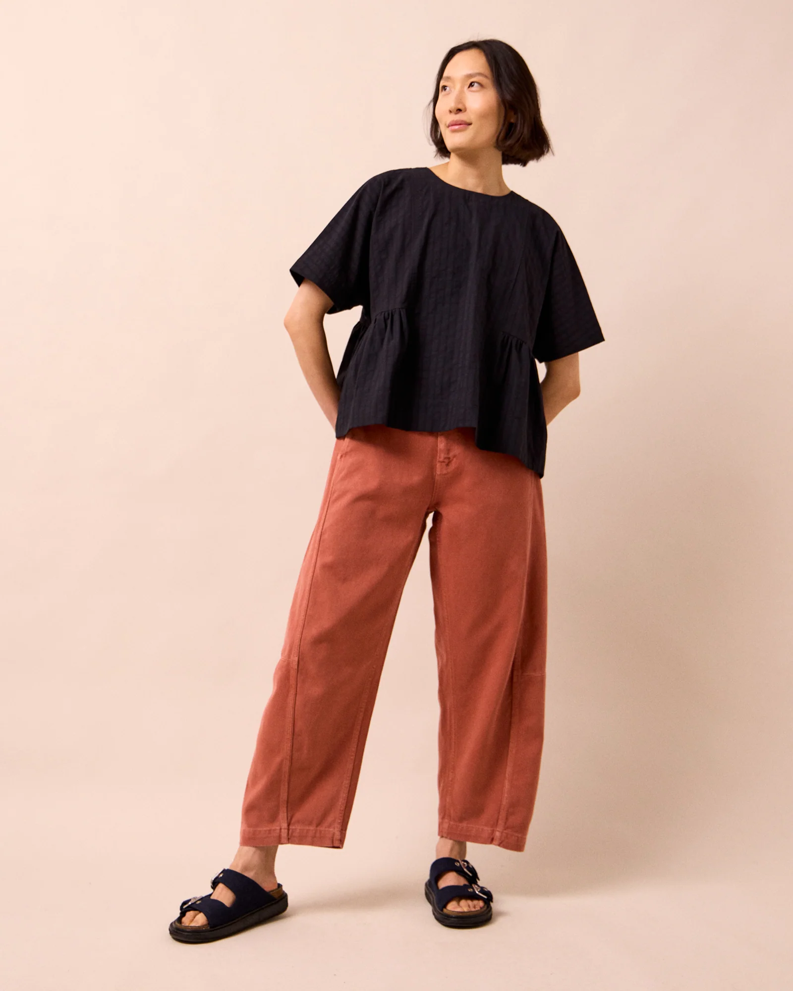 Marlow Black Self Stripe Cotton Top - Image 2