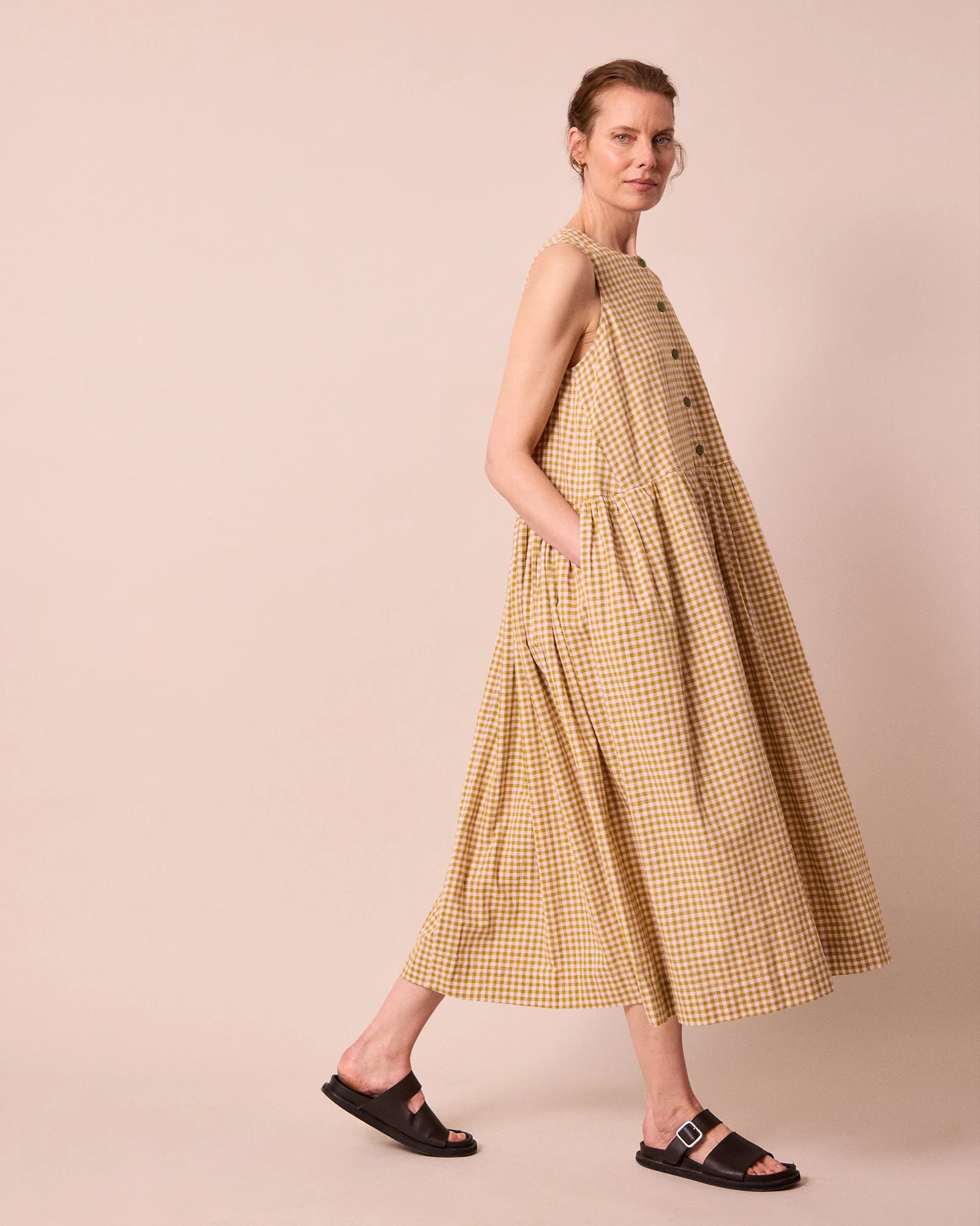 Olwen Garden Gingham Cotton Linen Dress - Image 3