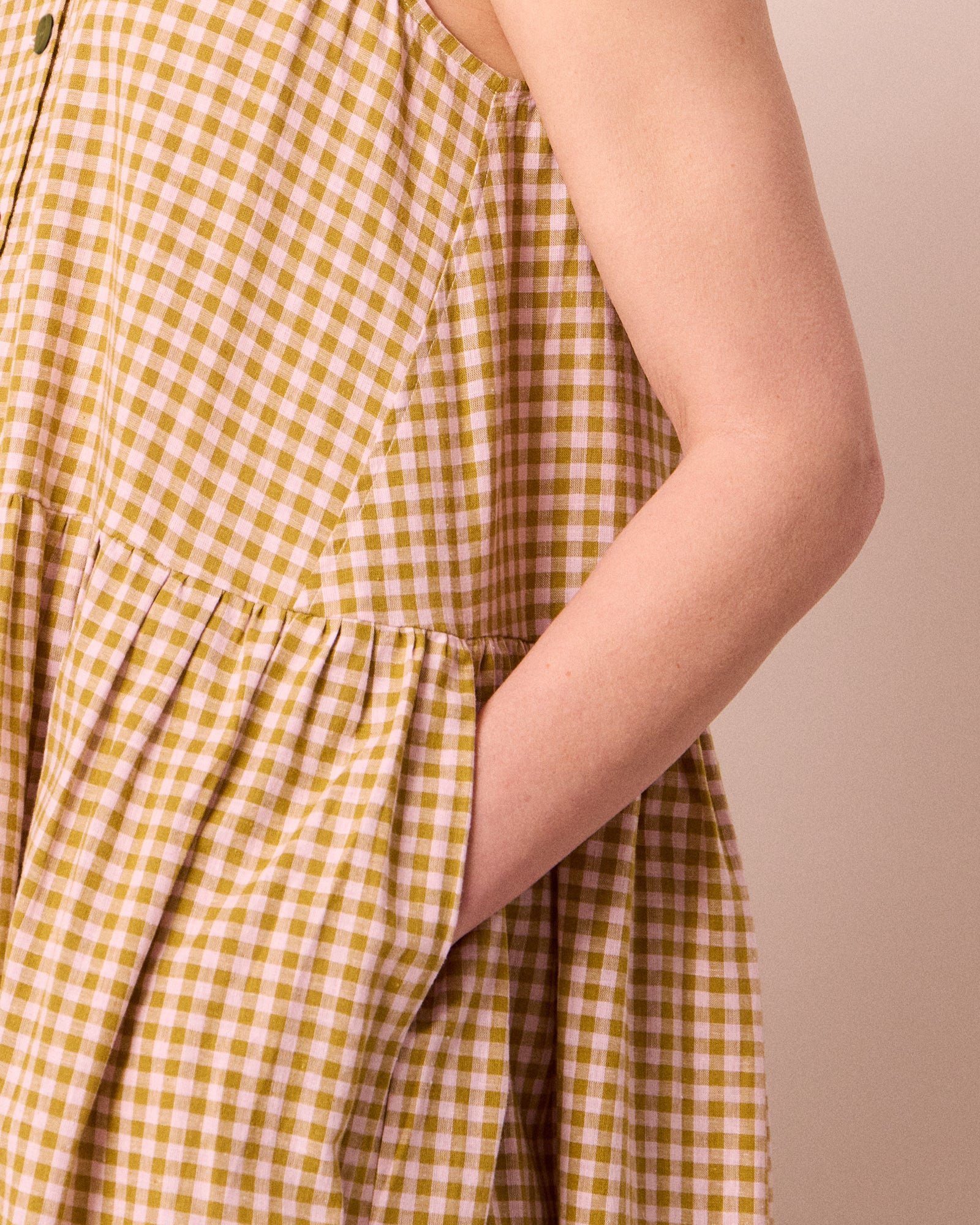 Olwen Garden Gingham Cotton Linen Dress - Image 5