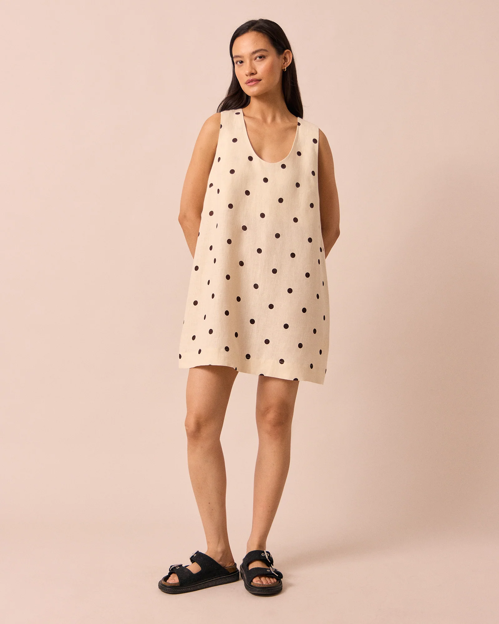 Reeta Bone Spot Print Linen Dress - Image 3