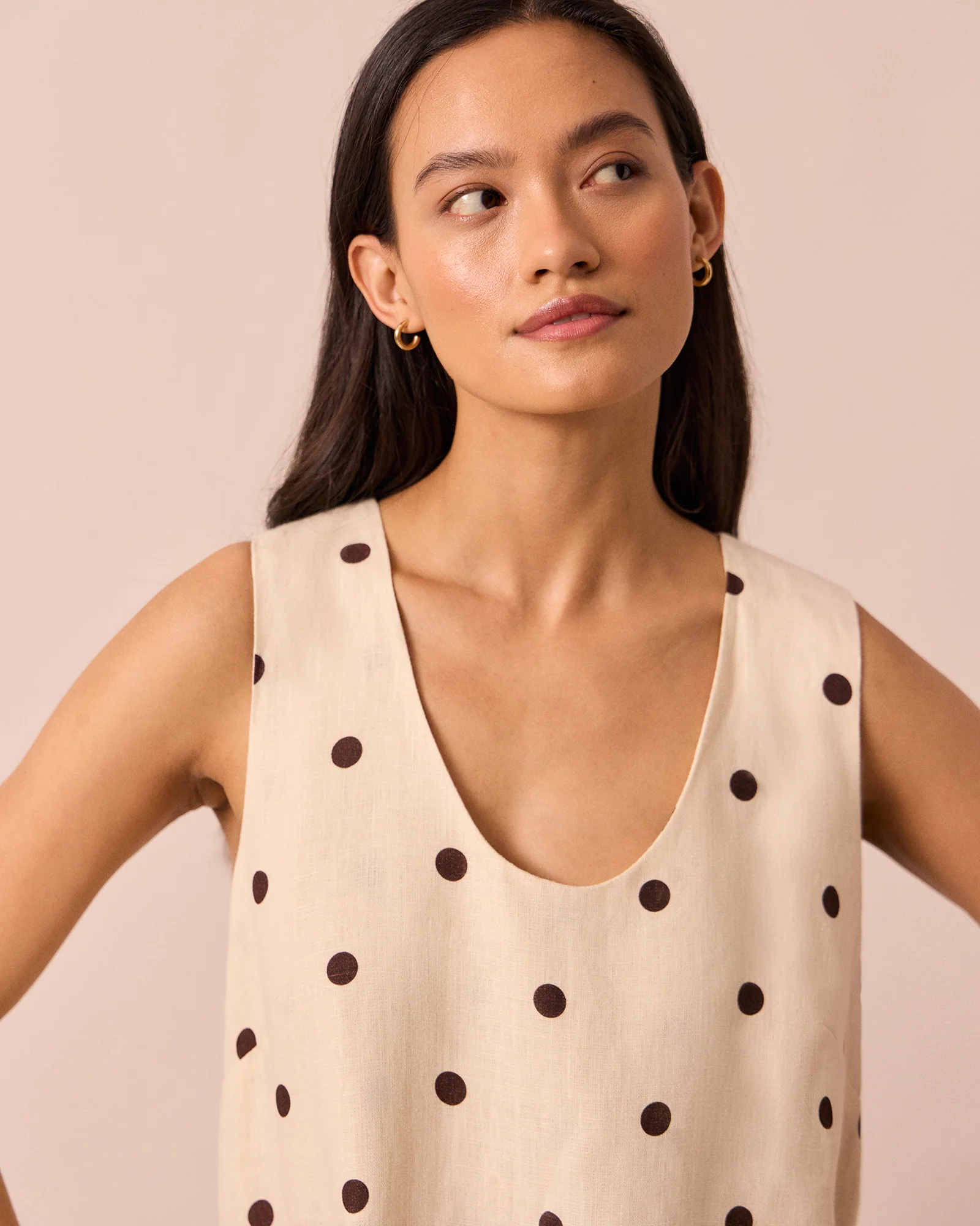 Reeta Bone Spot Print Linen Dress - Image 6