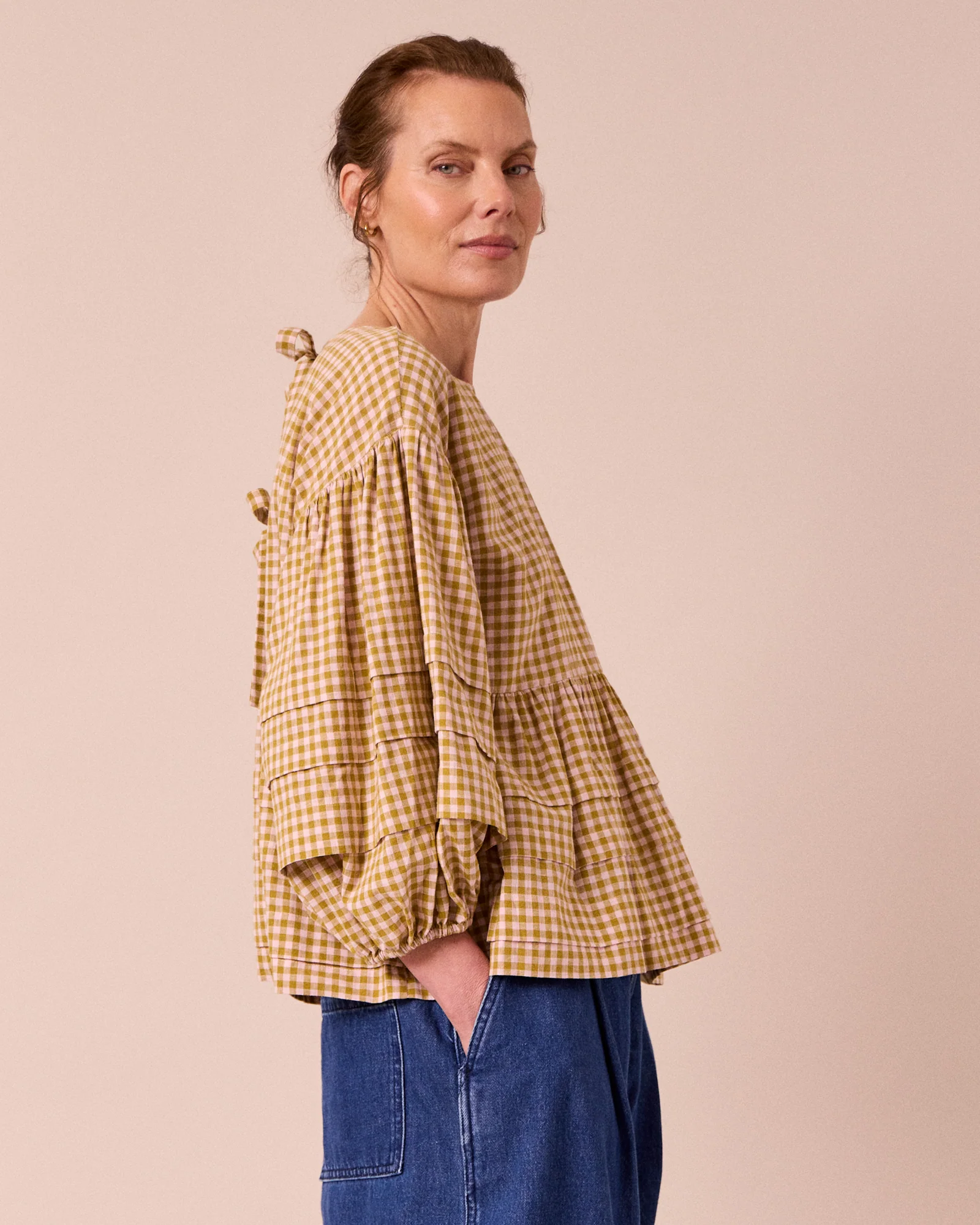 Simone Garden Gingham Cotton Linen Top - Image 3