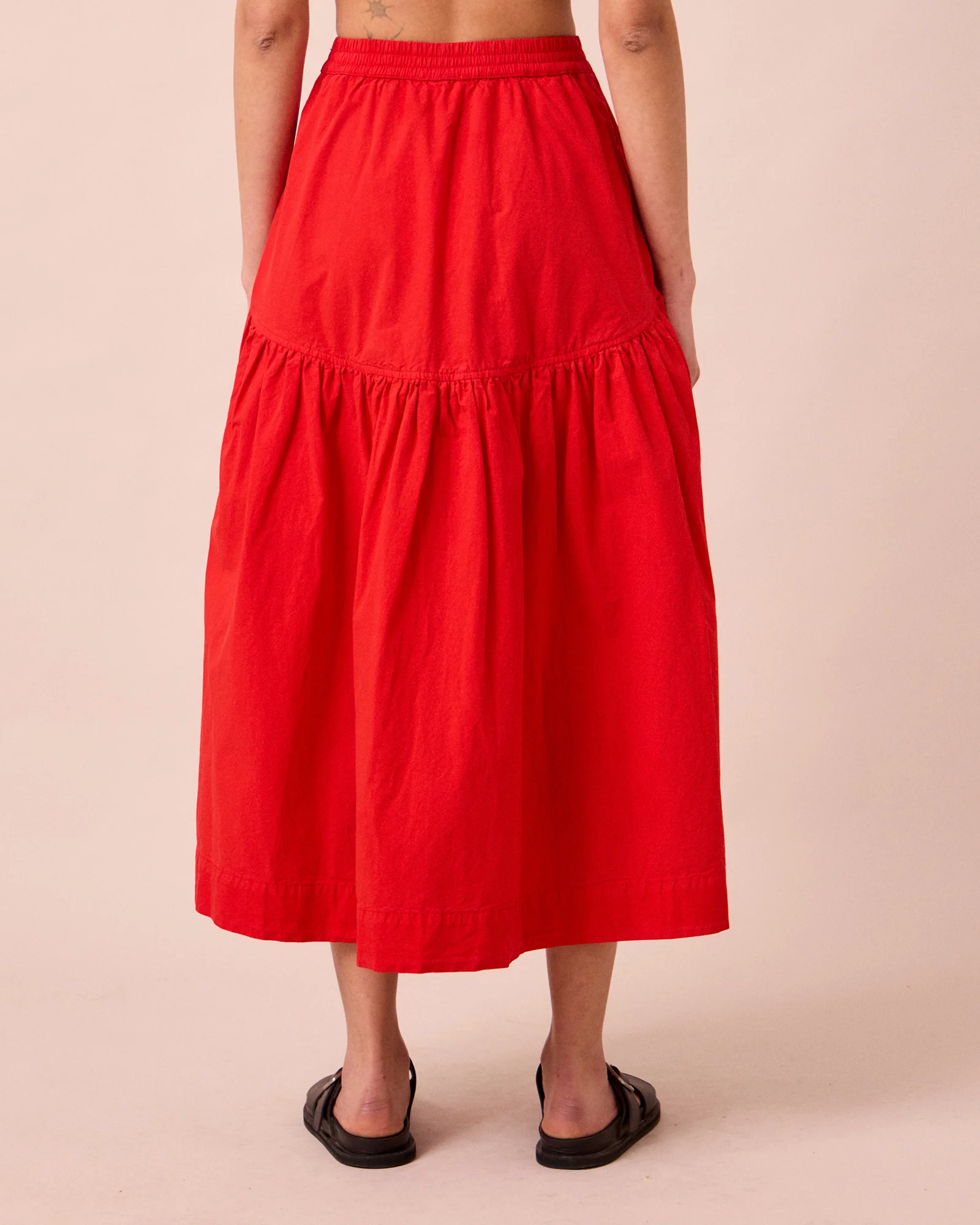Talia Chilli Red Cotton Poplin Skirt - Image 5