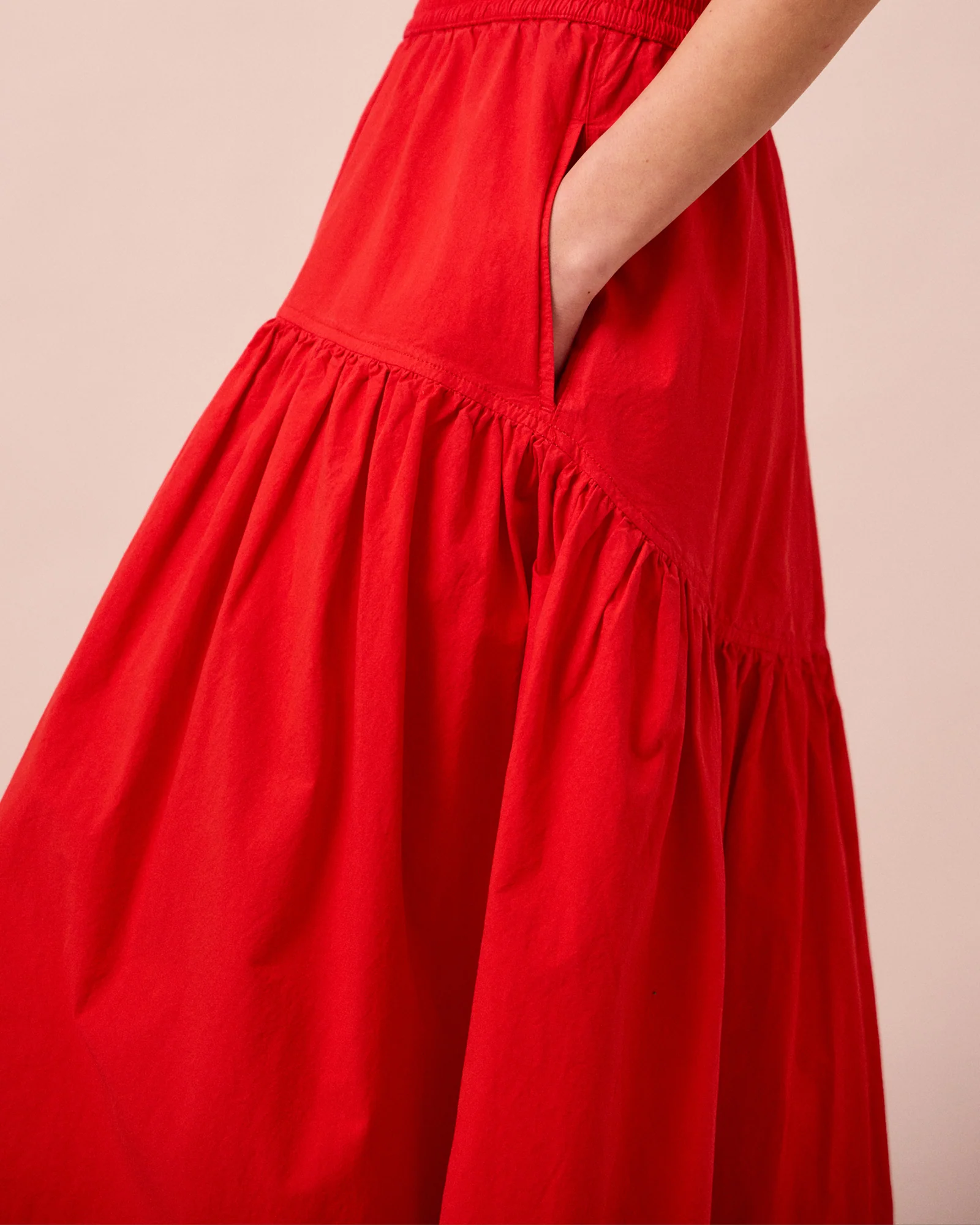 Talia Chilli Red Cotton Poplin Skirt - Image 6