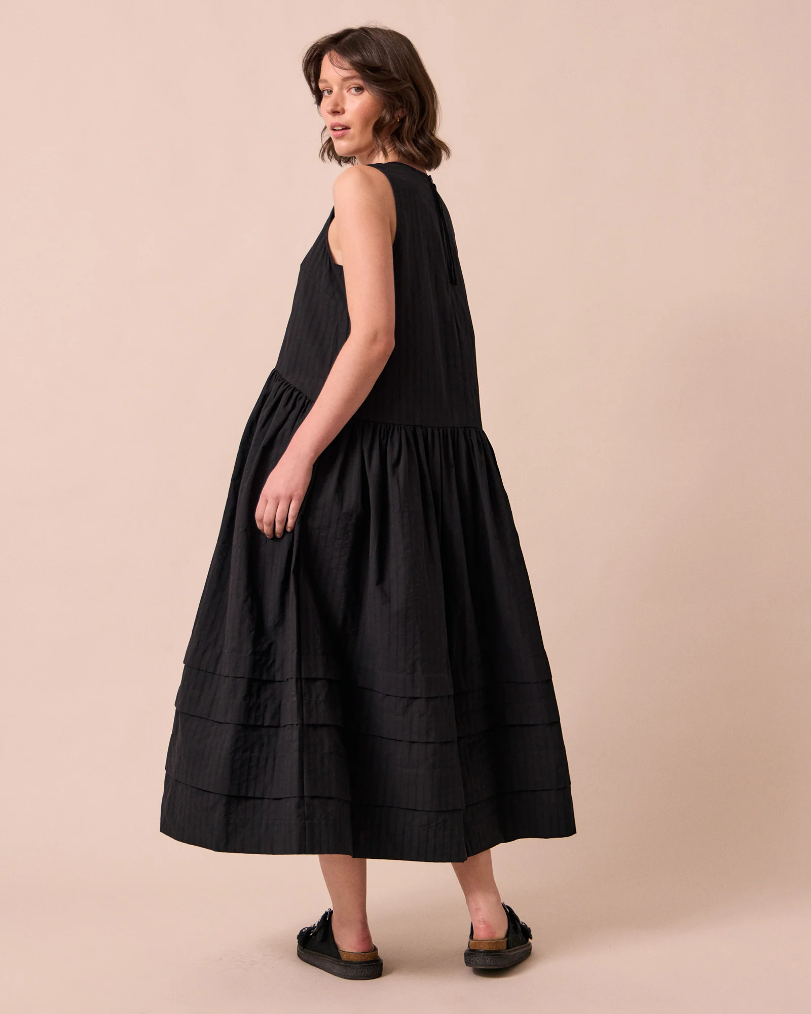 Zena Black Self Stripe Cotton Dress - Image 3