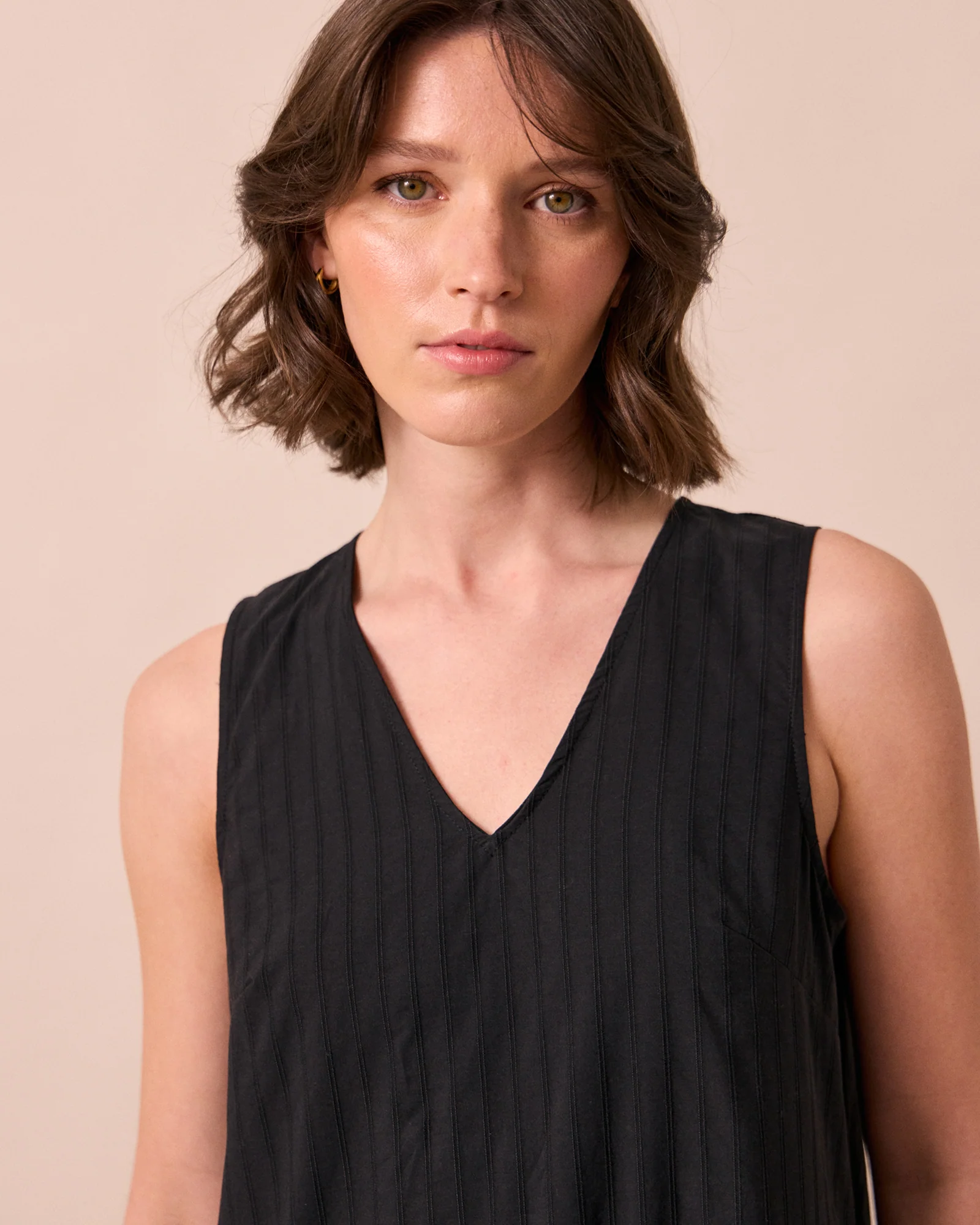 Zena Black Self Stripe Cotton Dress - Image 4